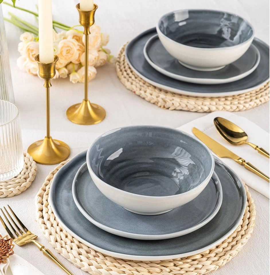 LERATIO Dinnerware Set for 4 – 12pcs Blue Wavy Edge - photo 3