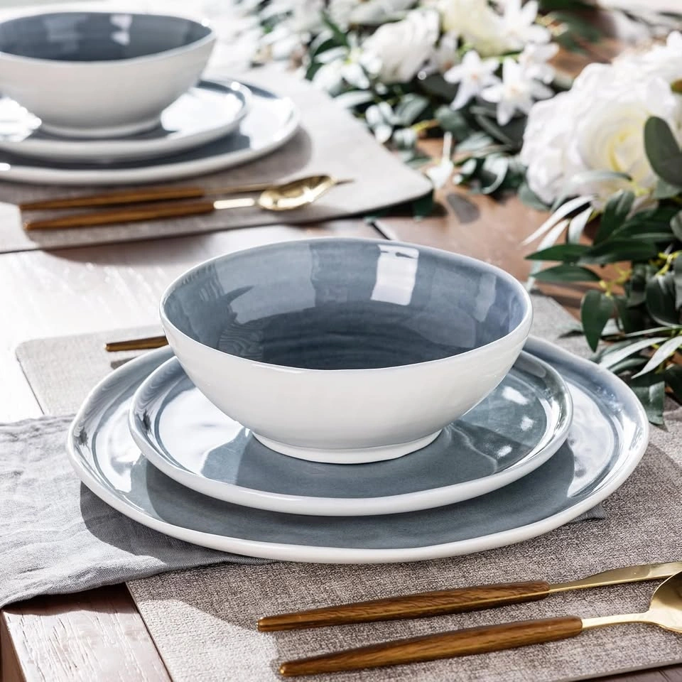 LERATIO Dinnerware Set for 4 – 12pcs Blue Wavy Edge - photo 4