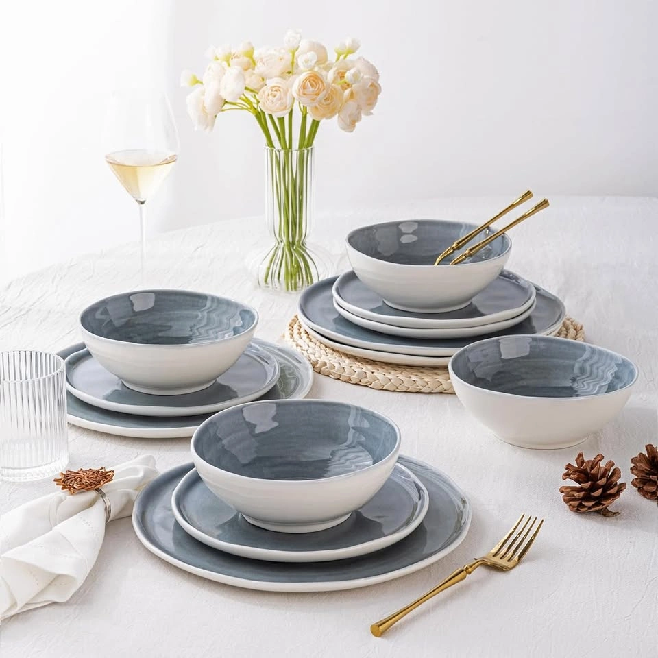 LERATIO Dinnerware Set for 4 – 12pcs Blue Wavy Edge - photo 5
