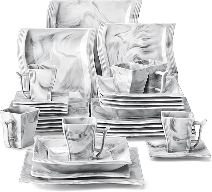 MALACASA 30-Piece Porcelain Dinnerware Set for 6 – Square Plates