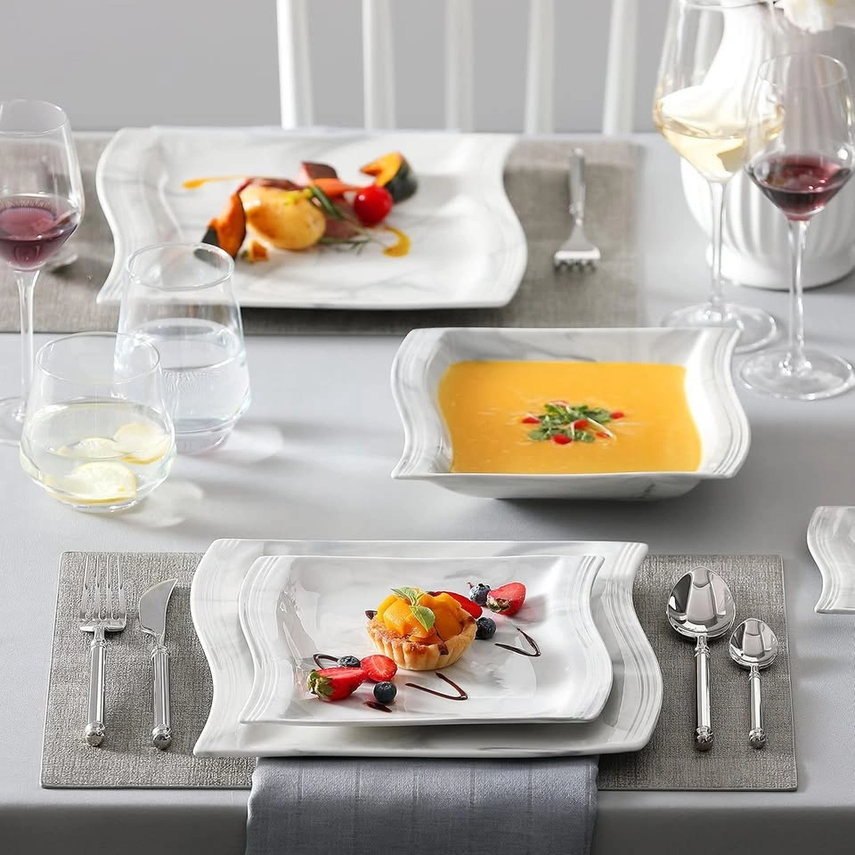 MALACASA 30-Piece Porcelain Dinnerware Set for 6 – Square Plates - photo 4