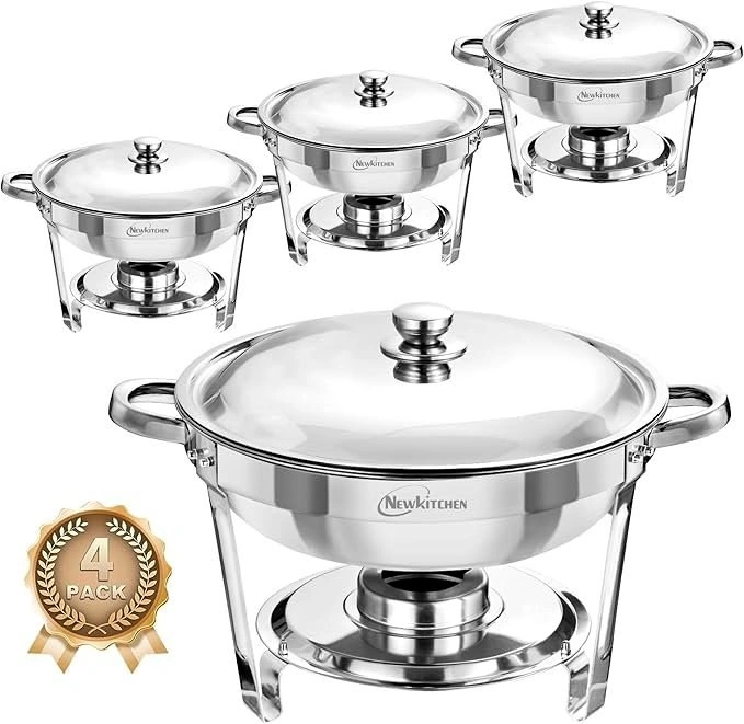 NEWKITCHEN Chafing Dishes Buffet Set 4-Pack – 5Qt Round Stainles