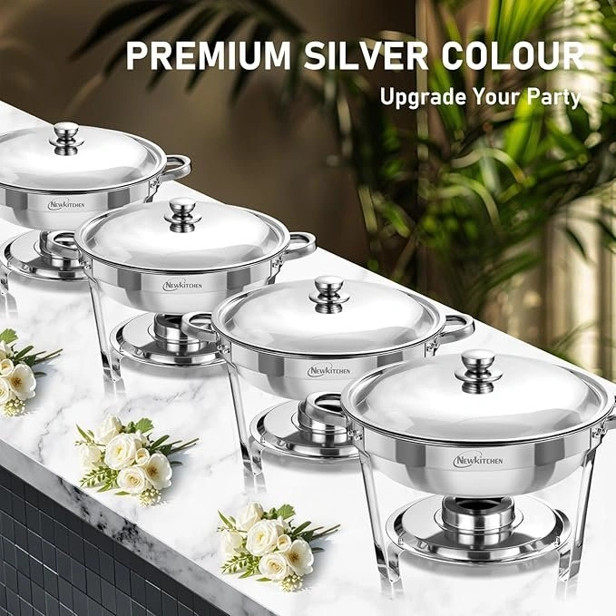 NEWKITCHEN Chafing Dishes Buffet Set 4-Pack – 5Qt Round Stainles - photo 3