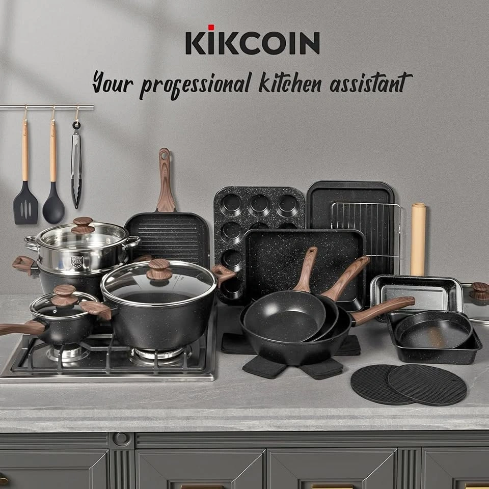 Kikcoin 31-Piece Nonstick Cookware Set – Pots & Pans with Utensi
