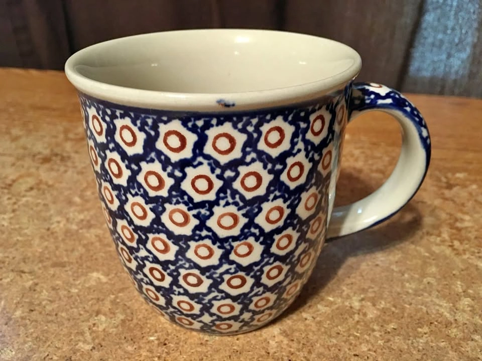 VINTAGE BOLESLAWIEC POLISH FLORAL DAISY DESIGN POTTERY MUG/CUP