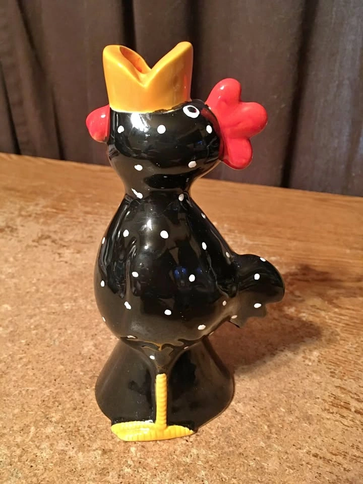 McNutts Dept 56 1988 Black Polka Dot Rooster Candle Holder