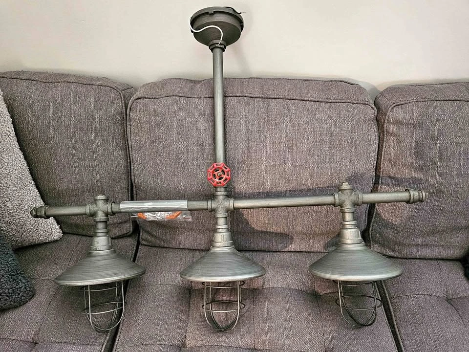 Industrial 3-Light Ceiling Fixture - Pipe Design