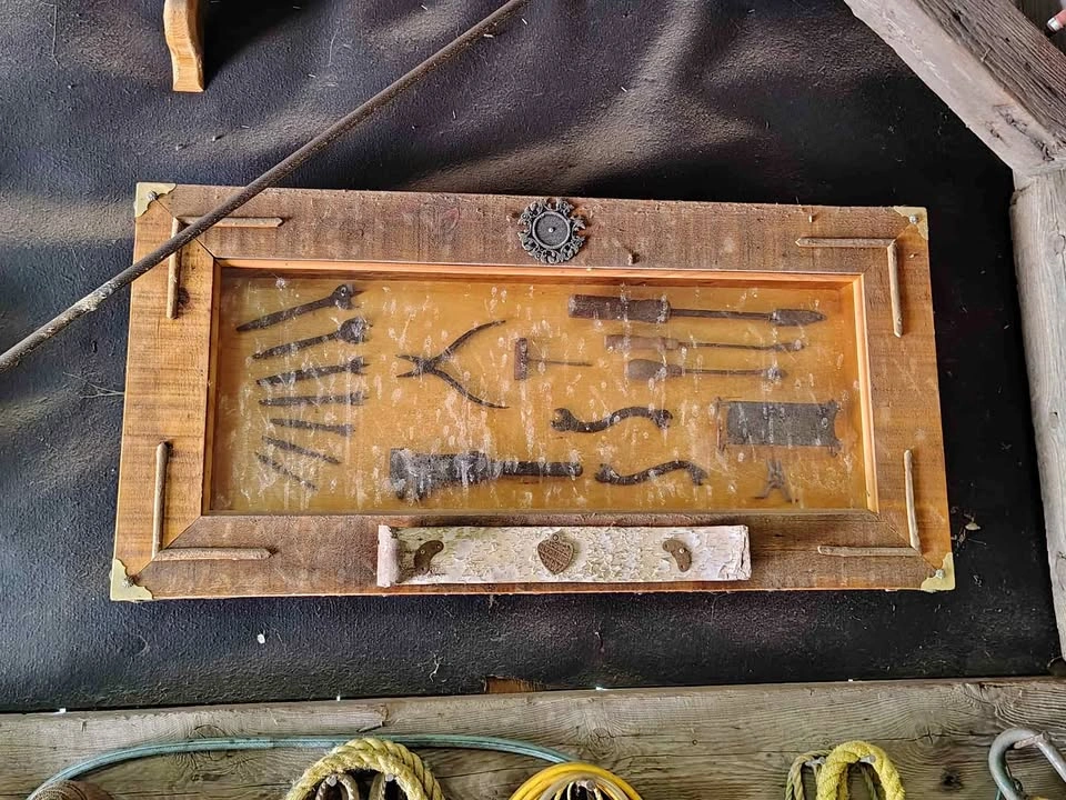 Shadow box with antique tools