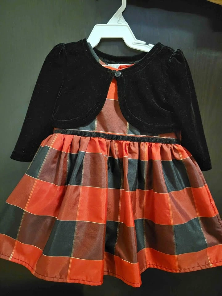George Baby 6-12M Plaid Dress with Black Velvet Bolero