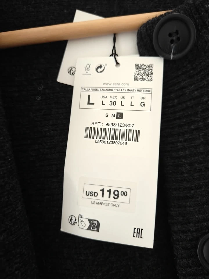 100% Wool Zara Cardigan Size L - photo 3