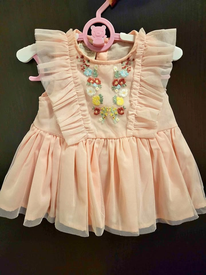 Pink Embroidered Ruffled Baby Dress 0-3 Months