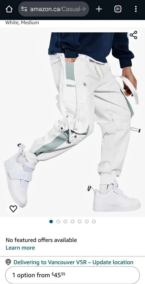Men's Casual Cargo Jogger Pants - New White
