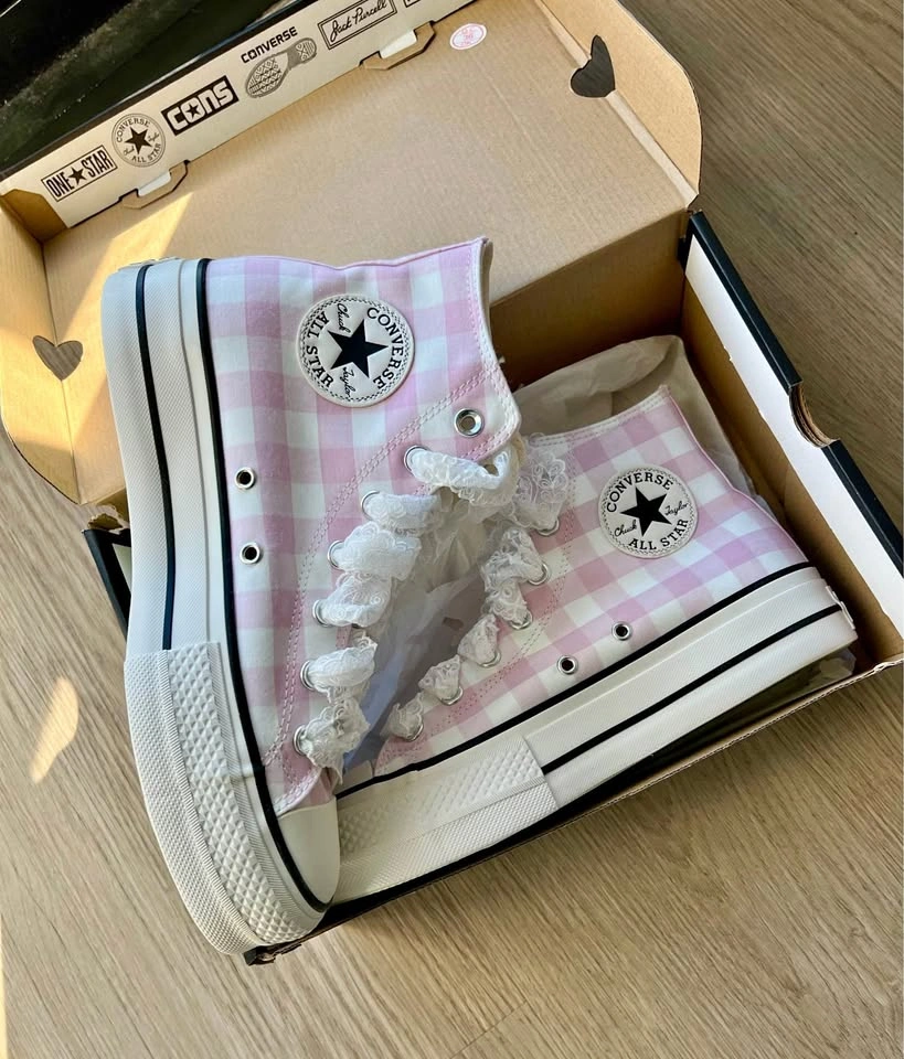 Converse Pink Gingham Shoes - Women’s Size US 8