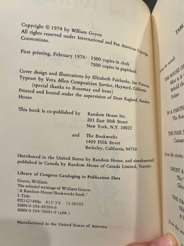 Selected Writings of William Goyen 1974 First Printing Hardcover - photo 3