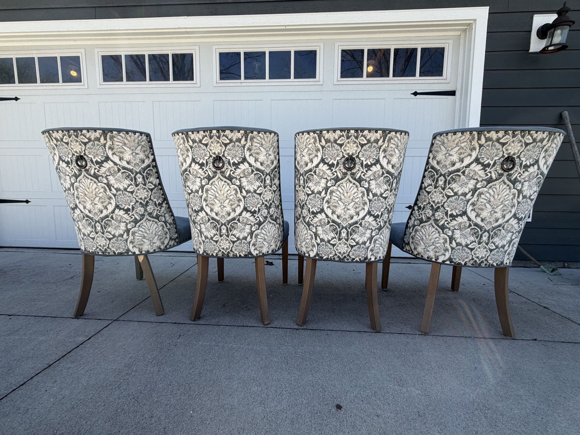 REDUCED 4 Dining Room Chairs Blue/Grey Paisley $100