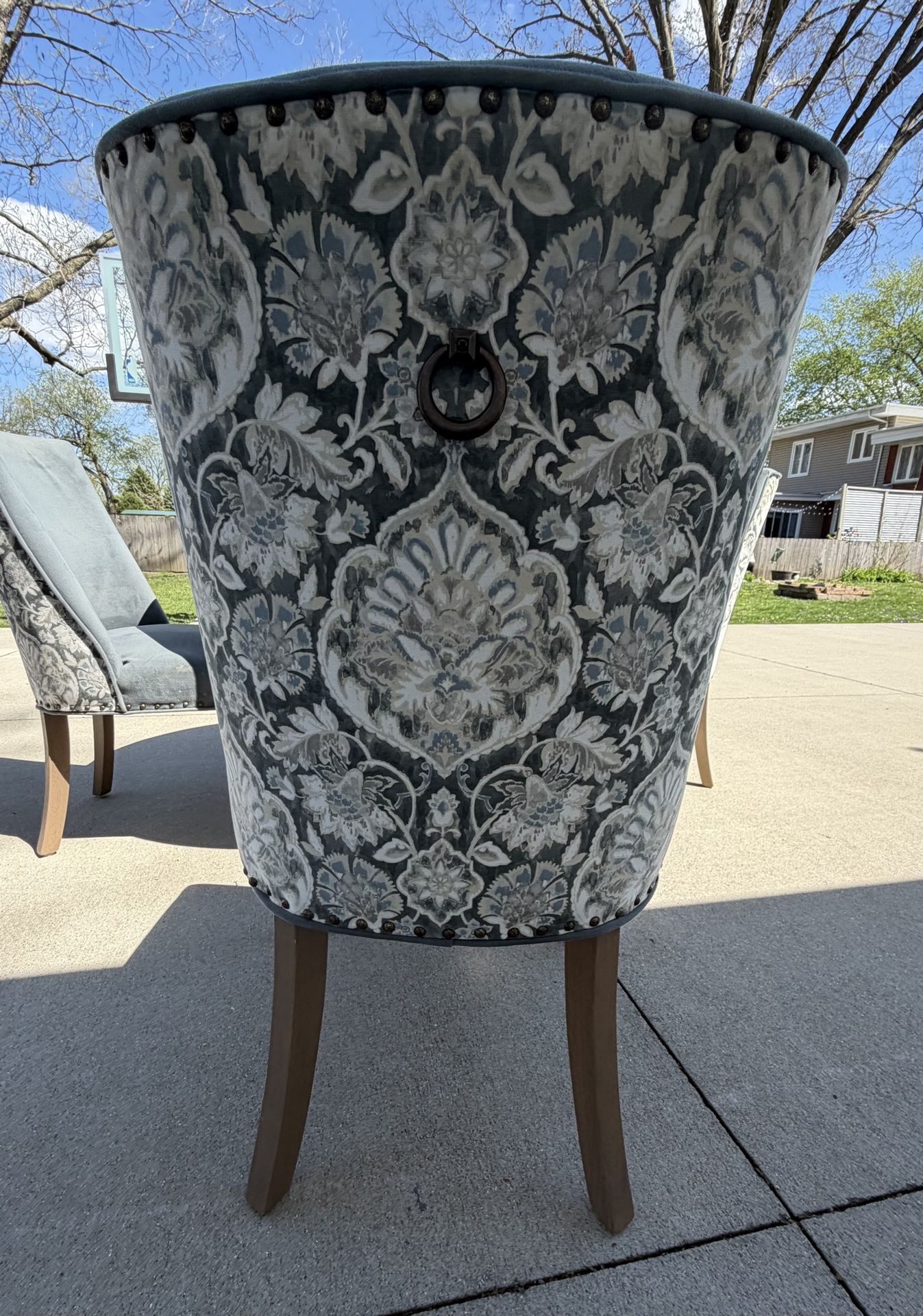 REDUCED 4 Dining Room Chairs Blue/Grey Paisley $100 - photo 3