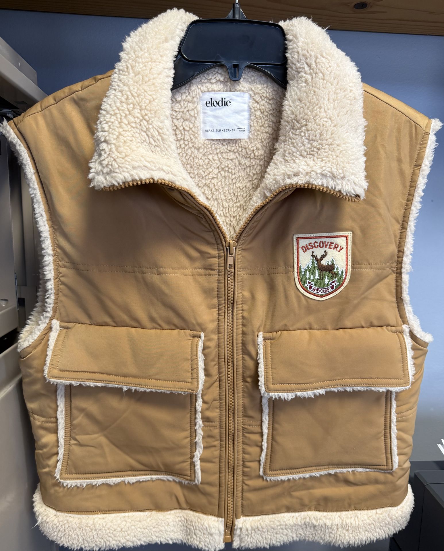 Elodie Retro Faux Shearling Lined Camel Vest XS $35