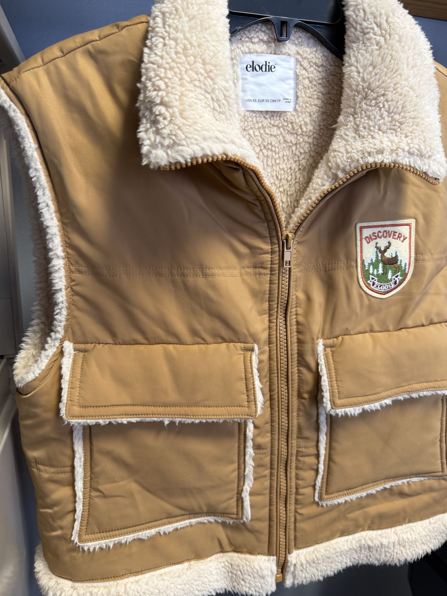 Elodie Retro Faux Shearling Lined Camel Vest XS $35 - photo 3