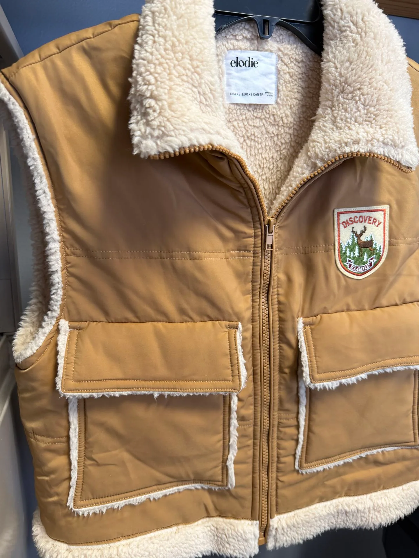 Elodie Retro Faux Shearling Lined Camel Vest XS $35 - photo 3
