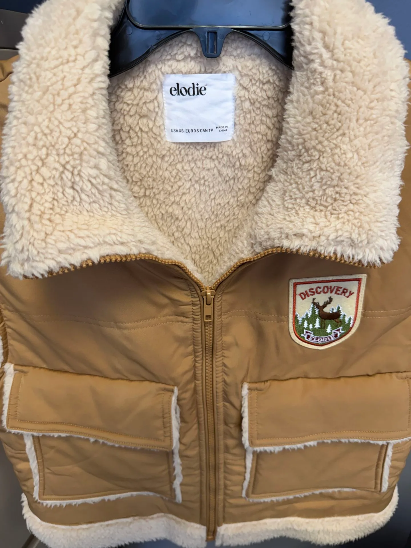 Elodie Retro Faux Shearling Lined Camel Vest XS $35 - photo 5