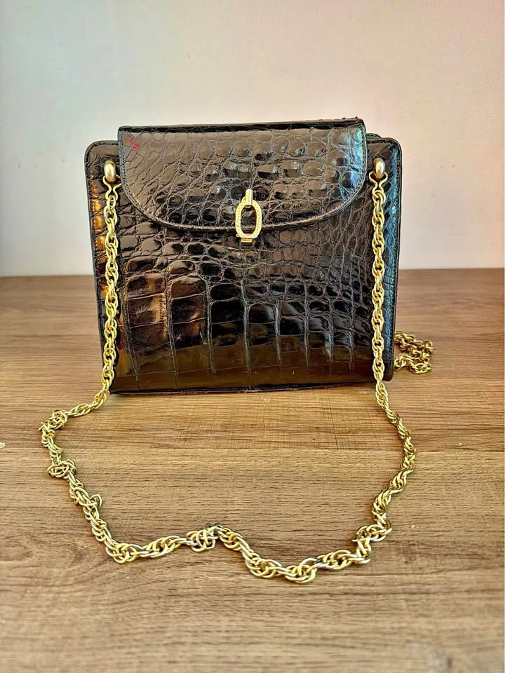 Vintage Genuine Crocodile / Alligator Leather Evening Bag