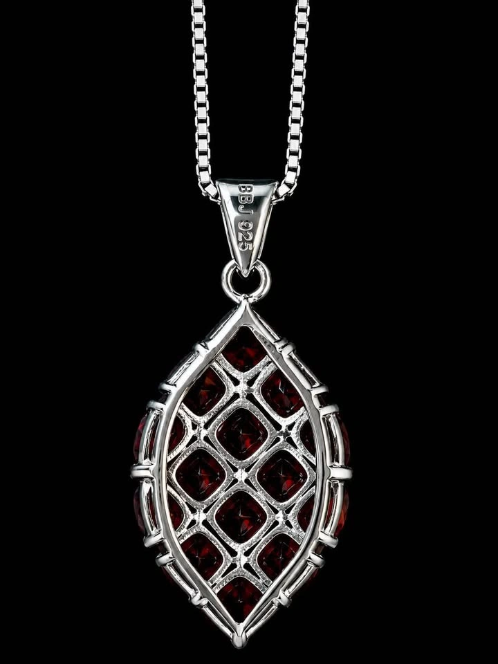Garnet Cluster Pendant Necklace in Sterling Silver - photo 5