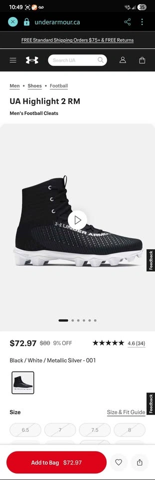 (Never worn) UA Highlight 2 Football Cleats - photo 2
