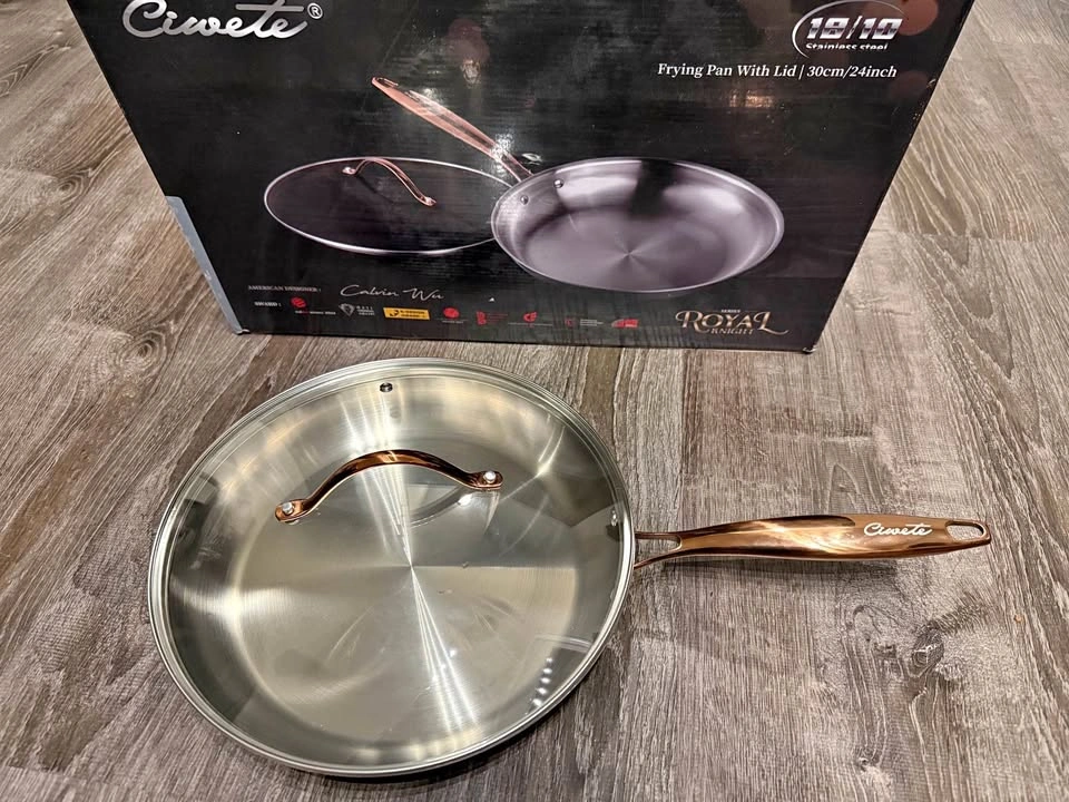 New 12" Tri-Ply Stainless Steel Frying Pan with Lid