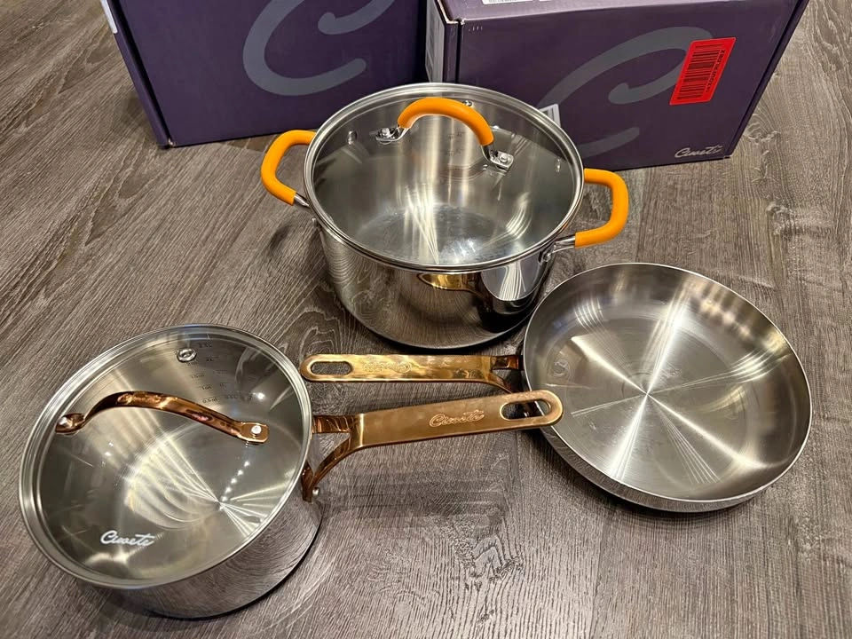 Ciwete 9.5" SS Frying Pan, 5.2qt Stock Pot & 3qt Sauce Pan