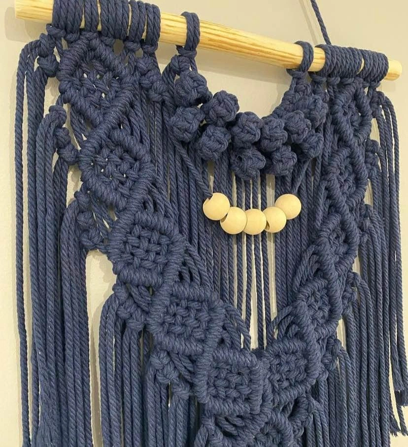 Macrame Navy Blue Beaded Wall Piece - photo 3