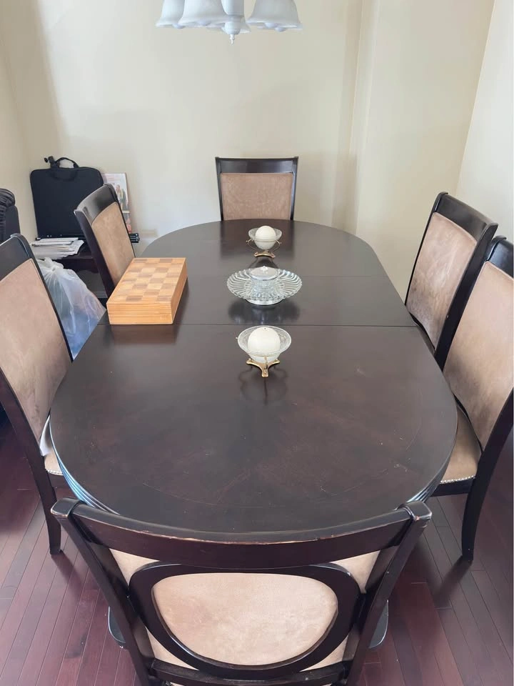 Dark Wood Dining Table Set w/ 6 Chairs + charger plates - photo 2
