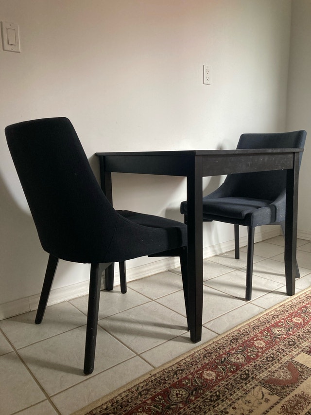 Blue Chairs and IKEA Black Table