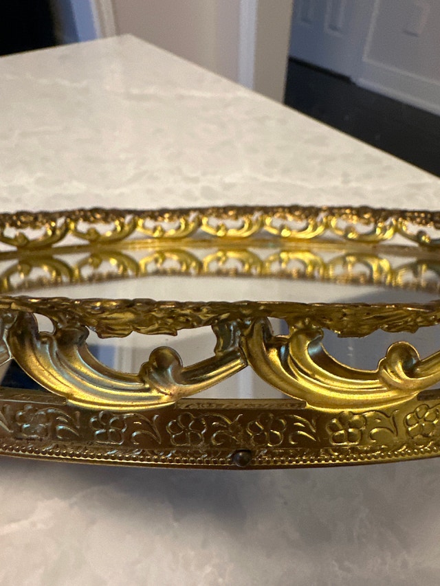 Vintage Oval Vanity Mirror Tray - 24K Gold Plated Rim - photo 5