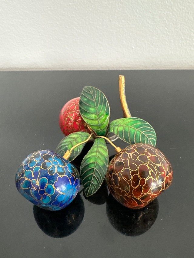 Vintage Chinese Cloisonné Enamel Fruit Ornaments