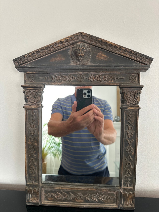 Wall Mirror. Vintage Korean "faux bois" mirror.