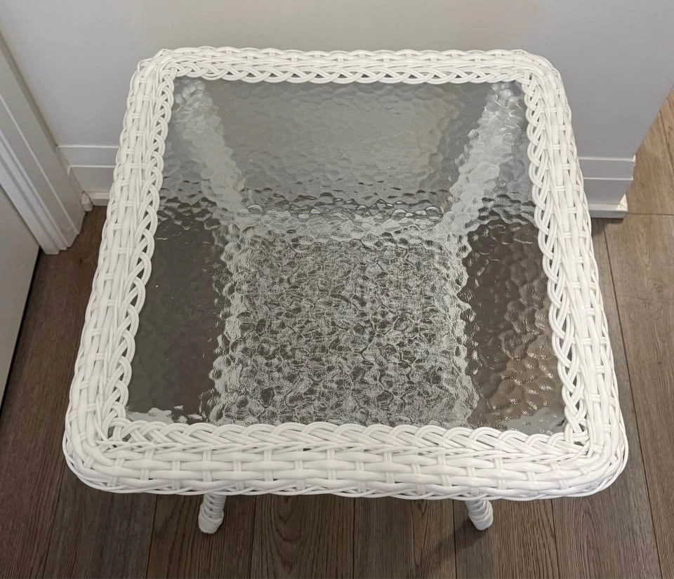 White Wicker Side Table Glass Top - photo 4