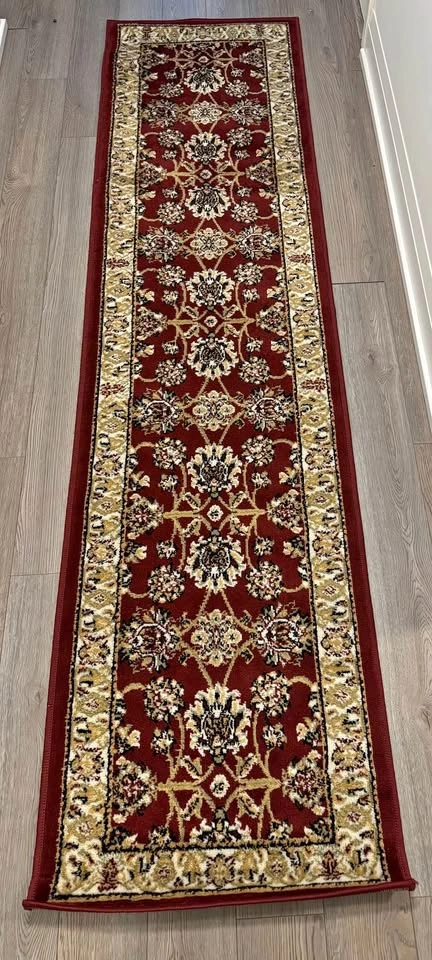 Maroon Red & Gold Floral Rug Runner 2x8