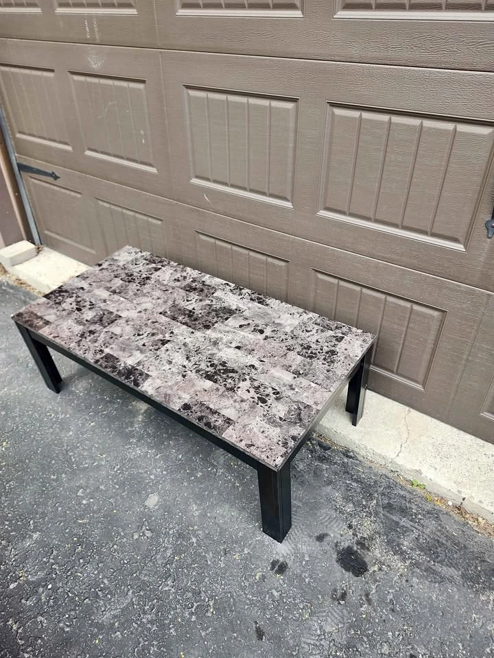 Marble Look Coffee Table Black Frame