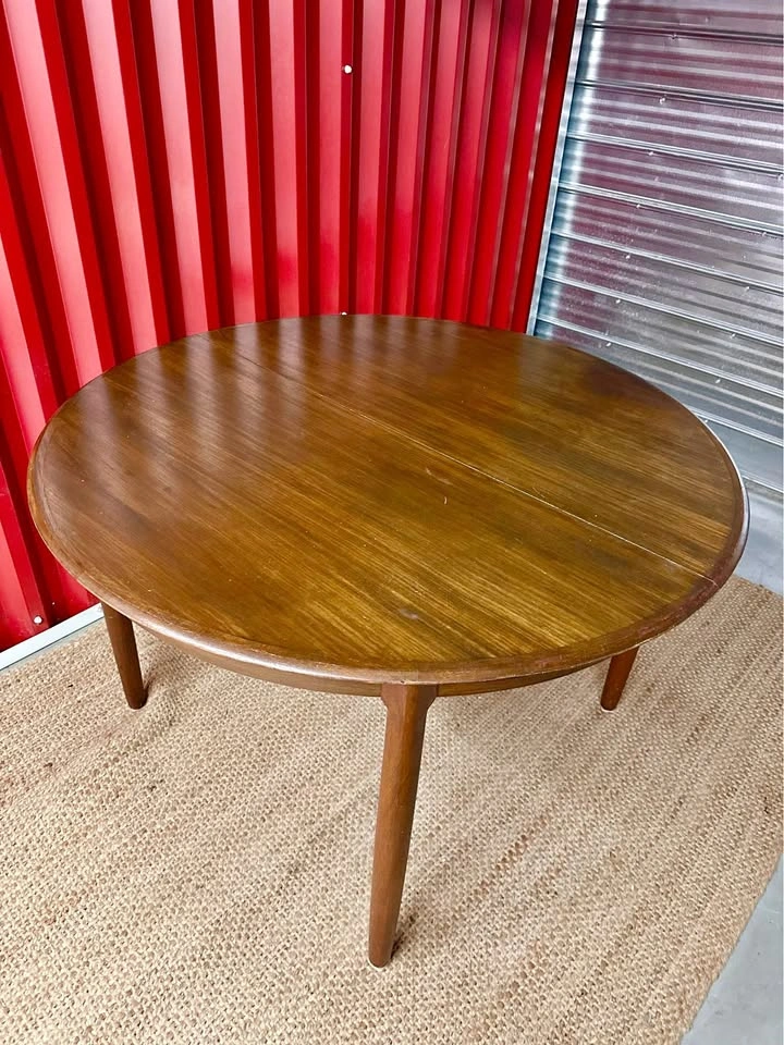 MCM Walnut Round Extendable Dining Table
