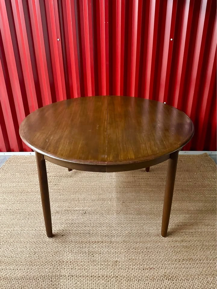 MCM Walnut Round Extendable Dining Table - photo 2