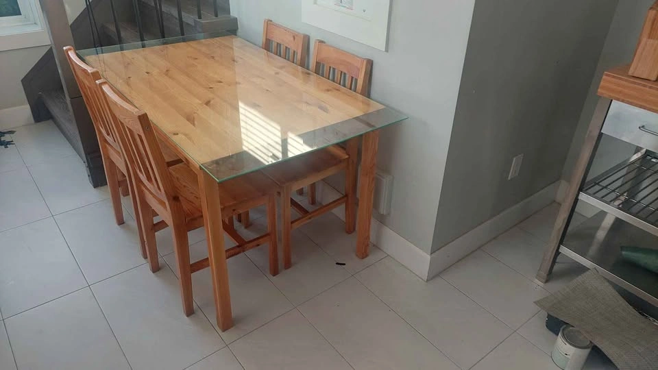 Wood dining table with glass top and 4 chairs - photo 2