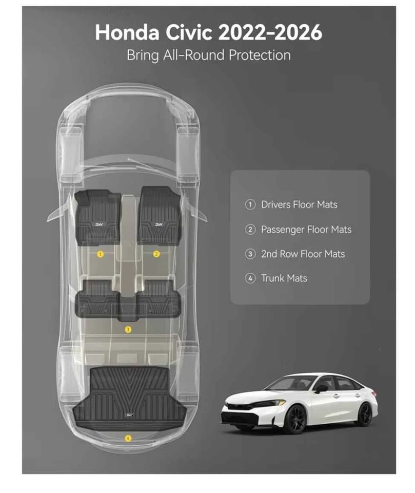 NEW 3W Floor Mats + Trunk Liner - 2022-2026 Civic Sedan/Integra - photo 3