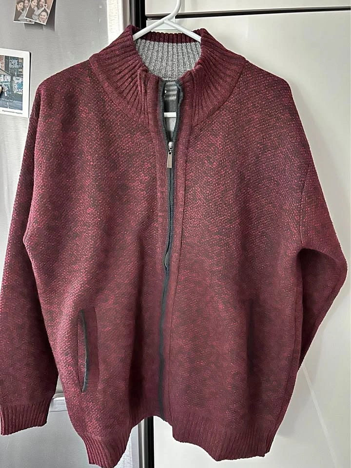 Maroon Full-Zip Cardigan Sweater Large