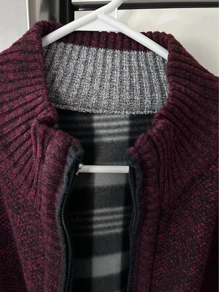 Maroon Full-Zip Cardigan Sweater Large - photo 2