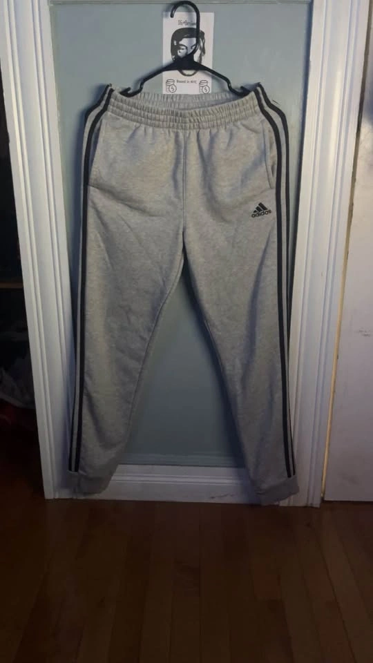 Adidas Grey Sweatpants with Black Stripes - Large