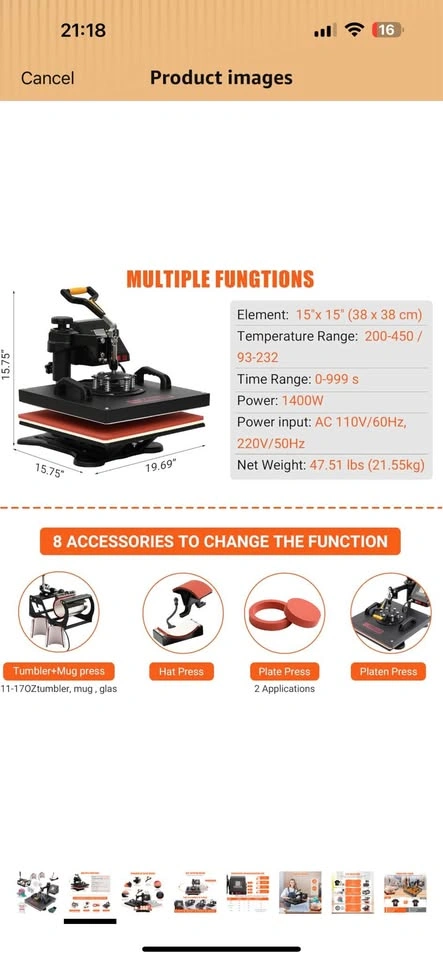 15 x 15 inch Heat Press Machine - photo 5