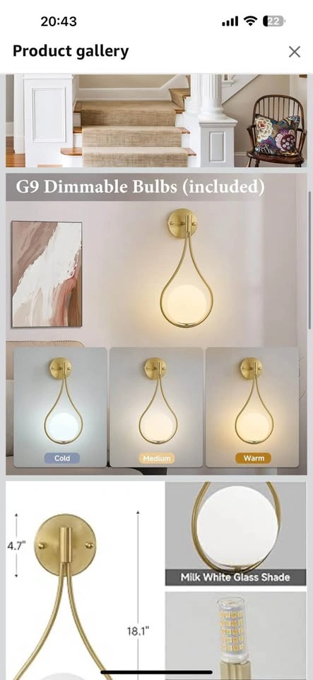 Gold Wall Sconces Set of Two with G9 Bulbs - photo 2