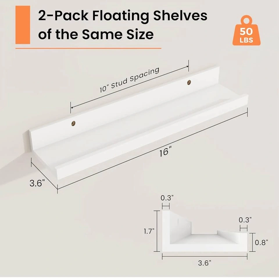 White 16 inch Floating Shelf, Set of 2 - photo 3