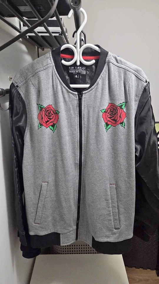 Raw Yarn Industries Bomber Jacket Rose Snake Skull L
