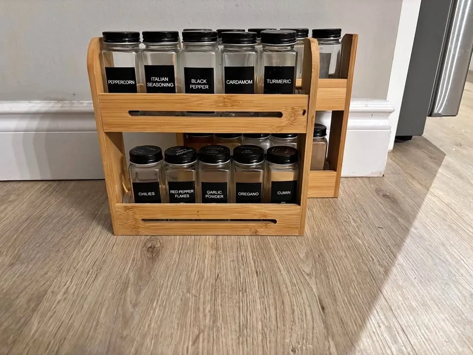 Spice Containers with Wooden Shelf